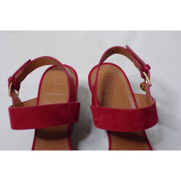 🆕 TORY BURCH Mini Benton Wedge Sandal Shoes Red Suede 5 - Picture 10 of 12